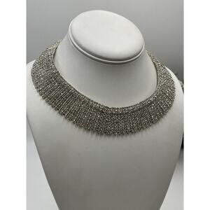 Natasha Crystal Rhinestone Bling Silver Tone Statement Dressy Collar Necklace